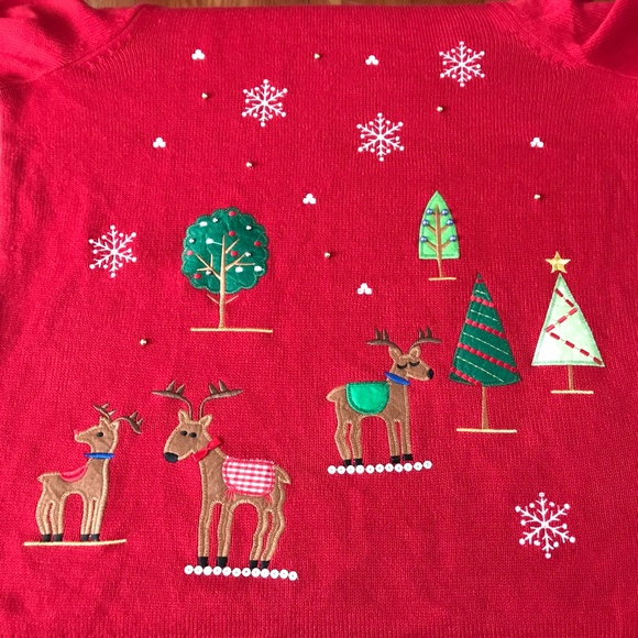 WHITE STAG Christmas Sweater Plus Size 2X 18W 20W Snowflake Reindeer Holiday Red - Picture 2 of 16